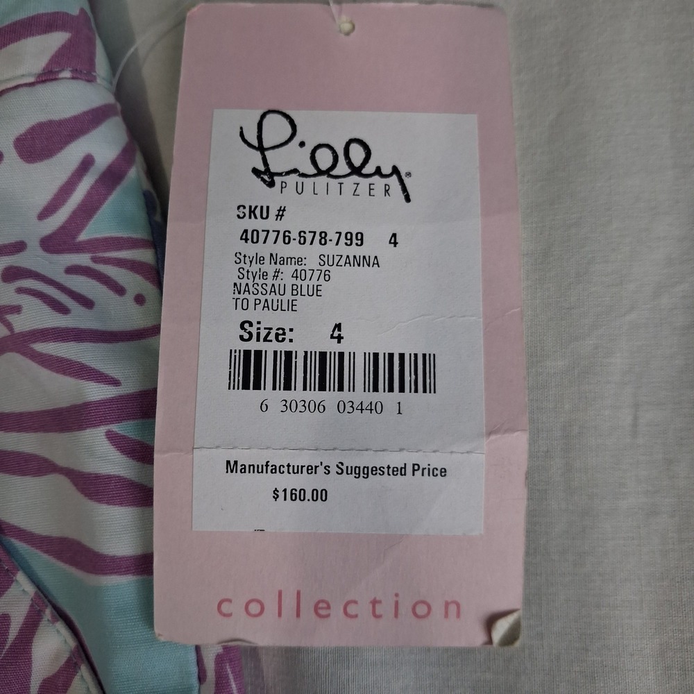 Lilly Pulitzer Floral Wide Leg Stretch Pants Blue Purple Green Tropical Resort 4 - Picture 11 of 16
